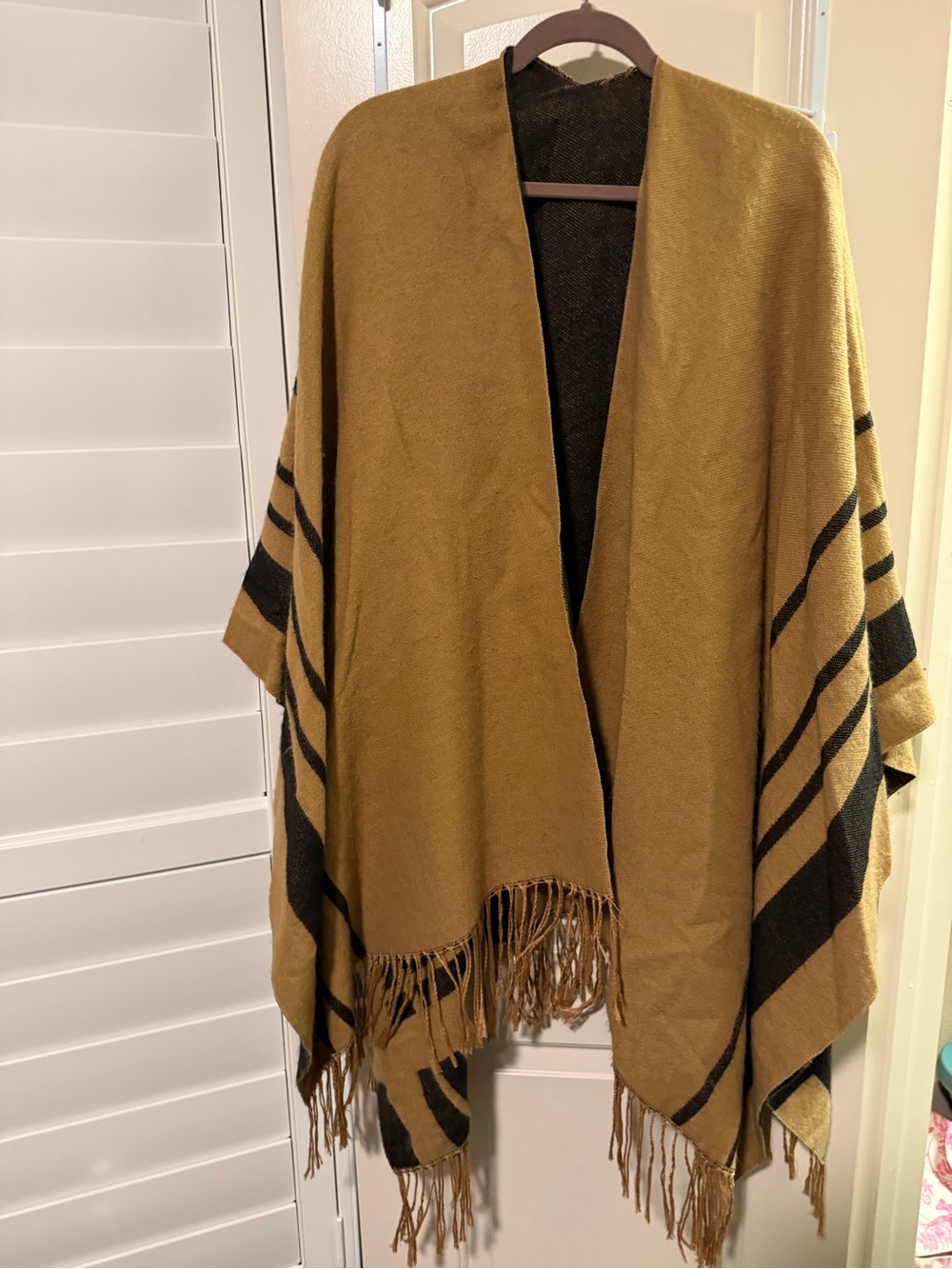 Lane Bryant Mustard and Black Striped Open-Front Poncho